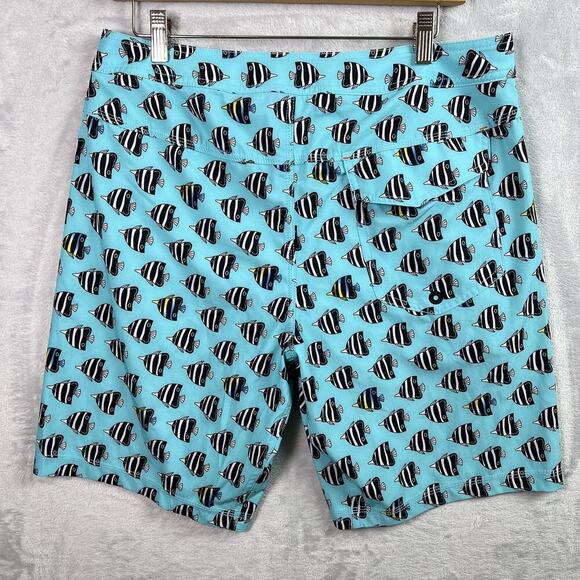 SAXX Betawave 2N1 Board Shorts Men 32" Blue Fish Pattern Drawstring Swim NWOT - Picture 2 of 16